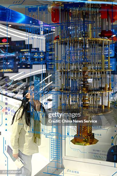Superconducting quantum computing device is on display at the on-site experience area of 8th Digital China Summit on April 28, 2025 in Fuzhou, Fujian...