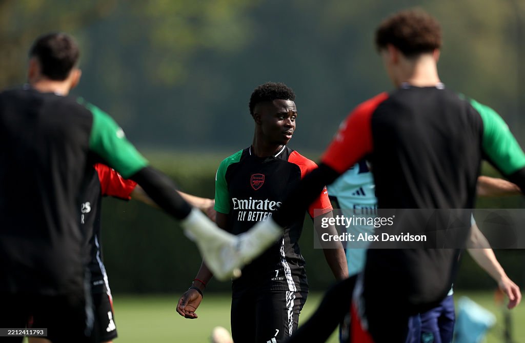 Arsenal FC Training Session And Press Conference - UEFA Champions League 2024/25 Semi Final First Leg