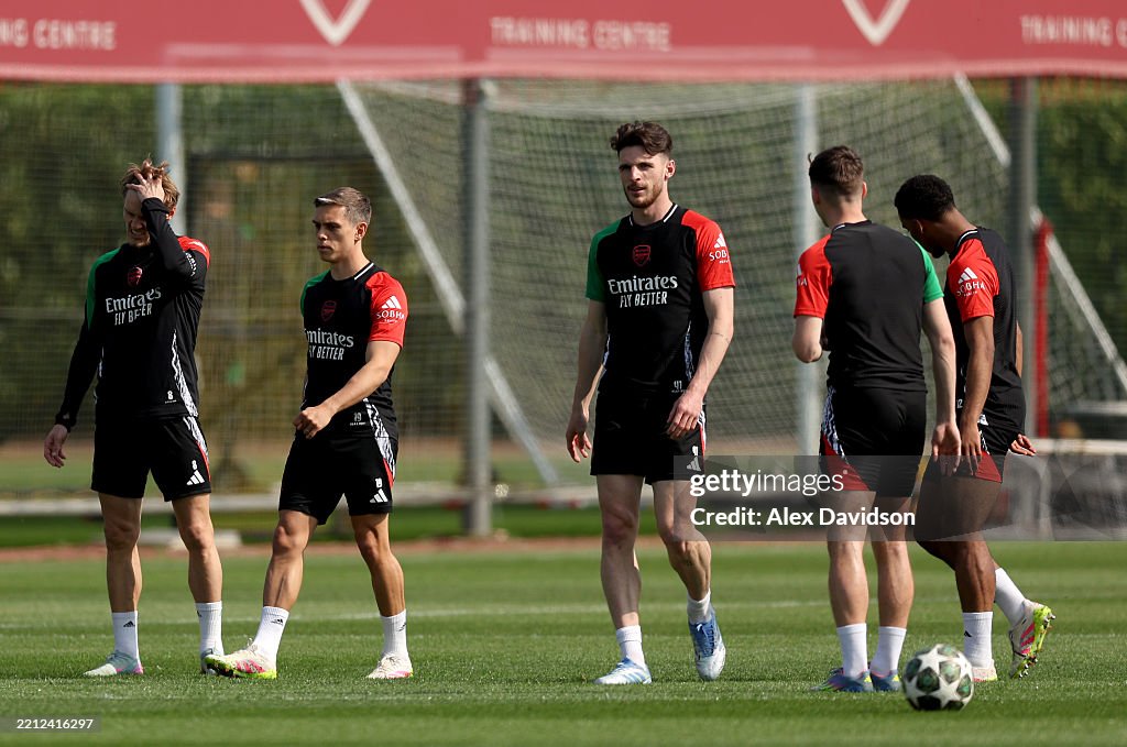 Arsenal FC Training Session And Press Conference - UEFA Champions League 2024/25 Semi Final First Leg