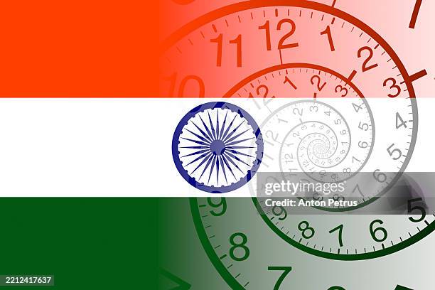 indian flag on the background of the clock - india flag stock pictures, royalty-free photos & images