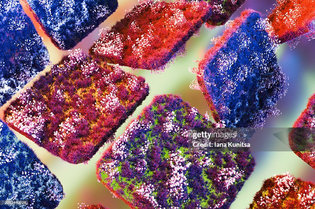 Colorful 3D abstract blocks covered in vibrant grass and flowers floating in space. Futuristic background, surreal nature design. Perfect for fantasy, innovation, or eco-technology themes.