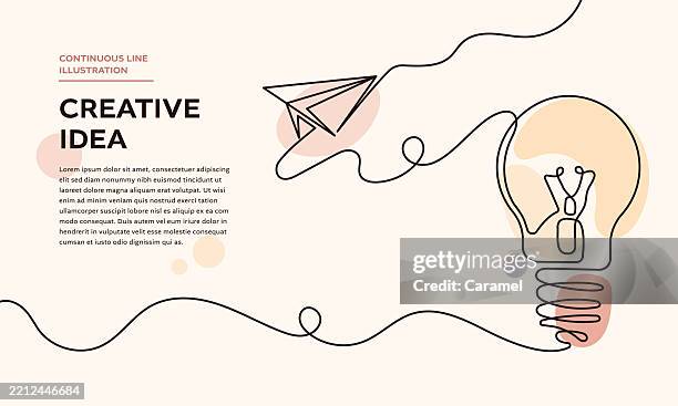 creative idea – light bulb and paper plane continuous line art - creative thinking illustration stock illustrations