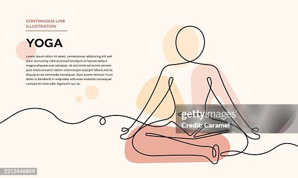 ilustraciones, imágenes clip art, dibujos animados e iconos de stock de ilustración de yoga de línea continua. mindfulness, bienestar, concepto de equilibrio - yoga