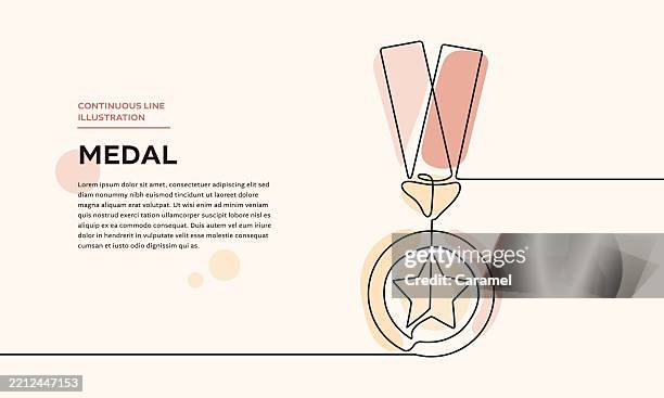 continuous line winner medal illustration. achievement, success, award concept - contour drawing stock illustrations
