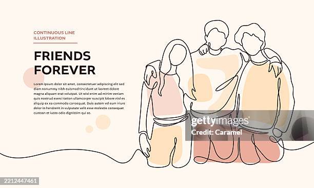 ilustraciones, imágenes clip art, dibujos animados e iconos de stock de ilustración de amistad de línea continua - diseño de línea continua