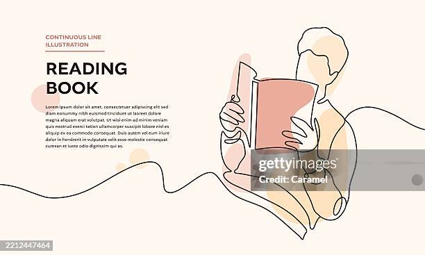 continuous line reading book illustration - single line drawing man stock illustrations