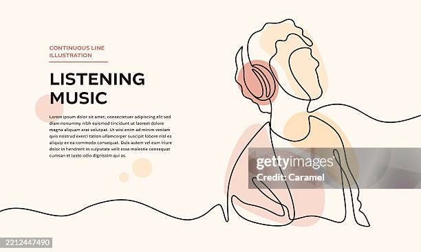 continuous line headphone listening illustration - listening stock illustrations