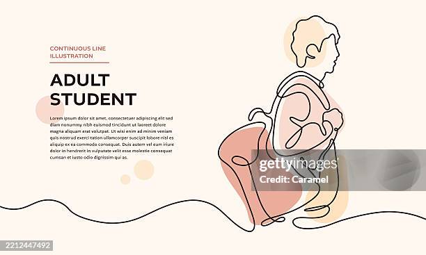 never stop learning – continuous line adult student illustration - continuous-learning-icon stock illustrations