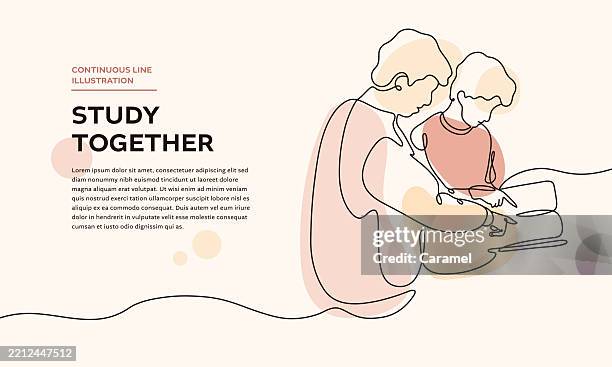 continuous line collaborative study illustration - single line drawing man stock illustrations