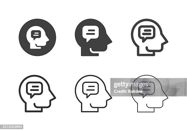 human head with speech bubble icons - multi series - answering machine stock illustrations