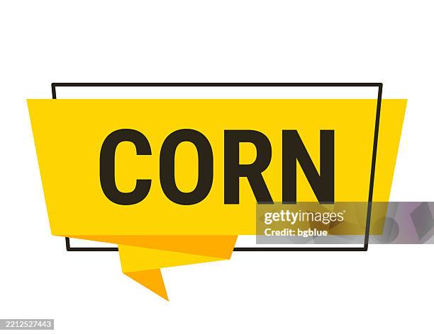corn - yellow speech bubble on white background - cereal box stock illustrations