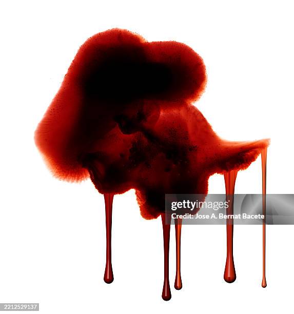 a liquid blood stain slides and drips down a white wall. - blood bildbanksfoton och bilder