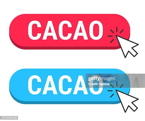 cacao - red and blue buttons with cursor on white background - cocoa bean vector stock illustrations