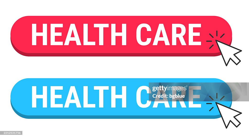 Health Button Color Health Care Red And Blue Buttons With Cursor On White Background High ...