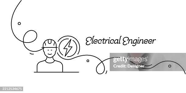one continuous line drawing of electrical engineer icon. single line vector illustration - cable installation stock illustrations