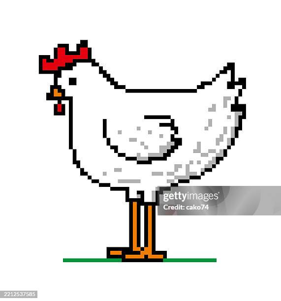 cartoon chicken pixel style - computer game character stock illustrations