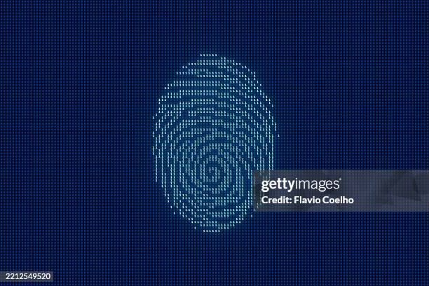 digital identity in binary code - fingerabdruck stock-fotos und bilder