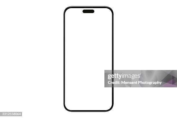 iphone mockup with blank white screen isolated on a white background - brand name smart phone photos et images de collection