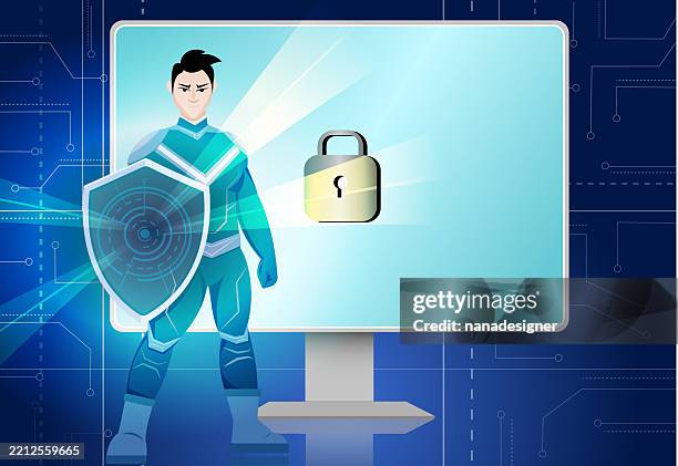 cybersecurity hero protecting digital data - super computing stock illustrations