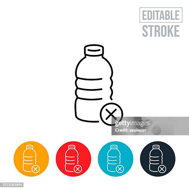no plastic water bottles thin line icon - editable stroke - plastic free stock illustrations