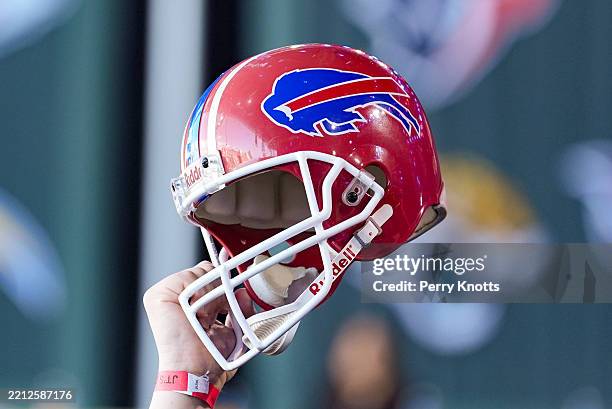 Buffalo Bills helmet is seen during the during the third day of the 2025 NFL Draft on April 26, 2025 in Green Bay, Wisconsin.