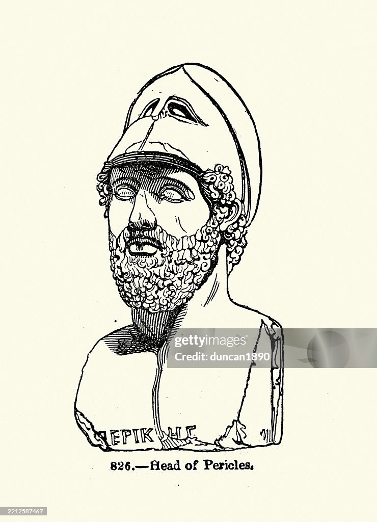 Bust of Pericles, a Greek politician and general during the Golden Age of Athens, Classical Greek, Ancient statue, Art, Vintage illustration