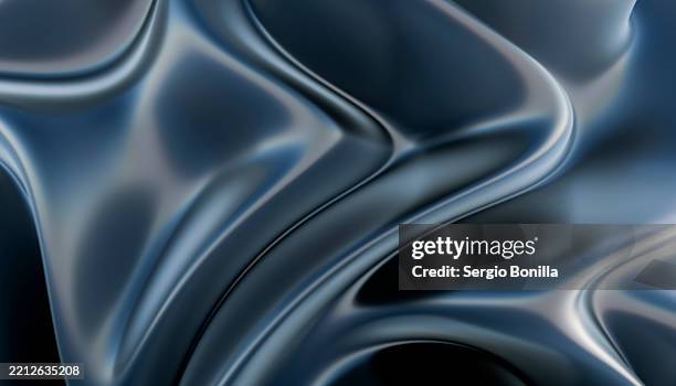smooth, flowing abstract metallic surface with curved lines and reflective light patterns. 3d rendering - work space background stock illustrations