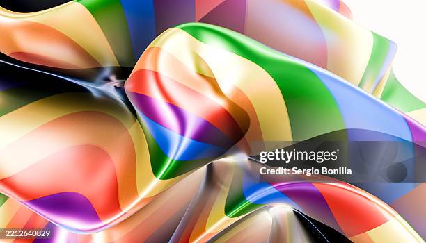 vibrant, silky rainbow fabric with flowing, wavy textures evoking movement and fluidity. blender illustration - silk texture stock illustrations