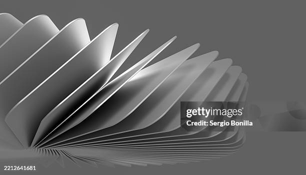abstract image of a partially open book with pages fanned out in a spiral pattern. blender 3d illustration - open book background stock illustrations