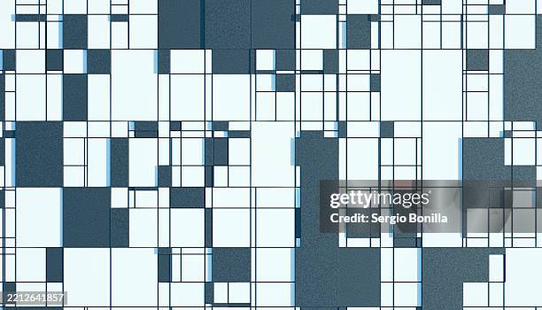 abstract geometric pattern with overlapping blue and white rectangles creating a mosaic effect. blender 3d illustration - silicon stock illustrations
