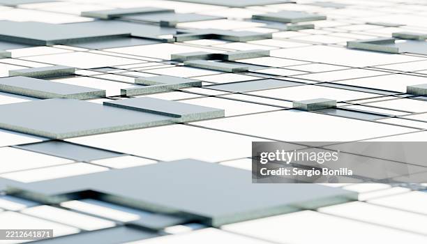 abstract geometric pattern with overlapping rectangular shapes in shades of gray and white. blender 3d illustration - silicon stock illustrations