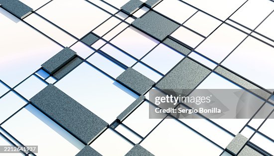 Abstract geometric pattern with blue and white three-dimensional rectangles. Blender 3D illustration Abstract geometric pattern with blue and white three-dimensional rectangles. Blender 3D illustration