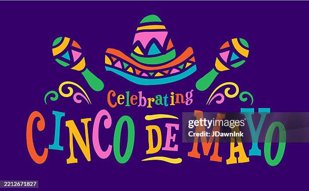 illustrations, cliparts, dessins animés et icônes de cinco de mayo célébration coloré et moderne modèle de conception de bannière web avec sombrero et maracas - sombrero