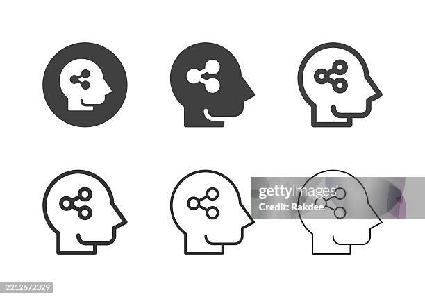 human head with sharing symbol icons - multi series - distribution board stock illustrations
