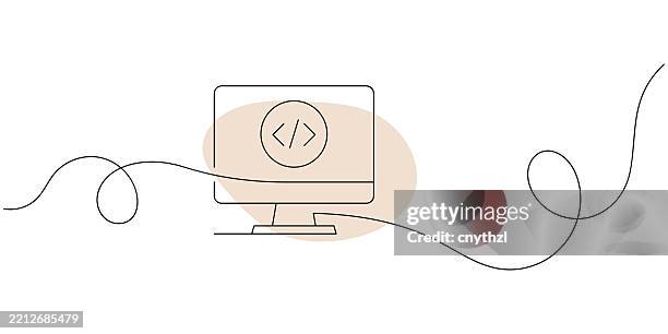continuous line drawing of code development icon. hand drawn symbol vector illustration. - java stock illustrations