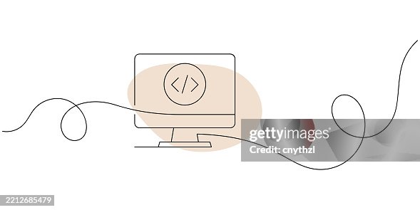 Continuous Line Drawing of Code Development Icon. Hand Drawn Symbol Vector Illustration. Continuous Line Drawing of Code Development Icon. Hand Drawn Symbol Vector Illustration.