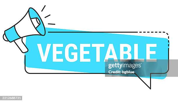 vegetable - speech bubble and megaphone on white background - wonky vegetables stock illustrations