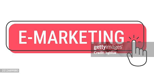 e-marketing - click button with hand cursor on white background - pointer finger on white stock illustrations