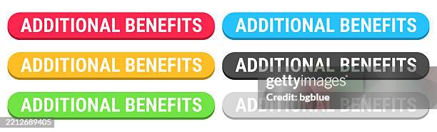 additional benefits - colorful 3d click web buttons on blank background - plus logo stock illustrations