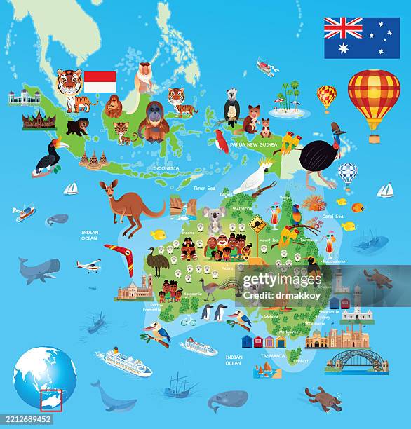 australien reisekarte und indonesien karte - kalimantan stock-grafiken, -clipart, -cartoons und -symbole