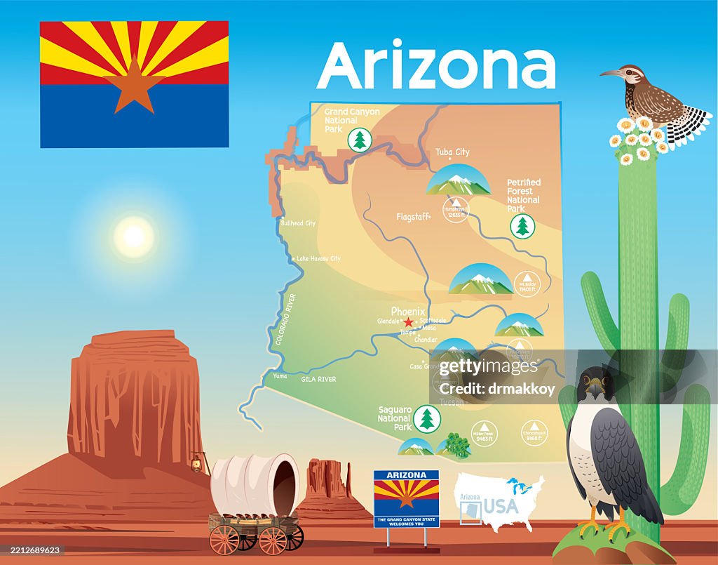 Arizona State Map and Mountains