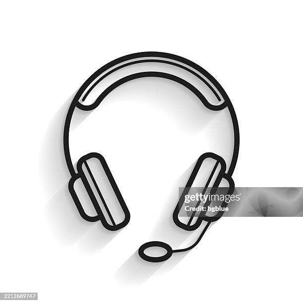 headset. line icon with long shadow on white background - wireless headphones white background stock illustrations