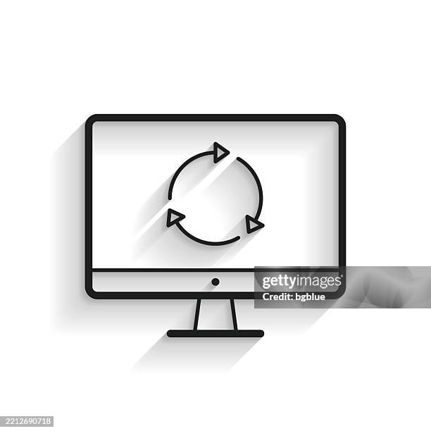 refresh or reload on desktop computer. line icon with long shadow on white background - recycling electronics stock illustrations