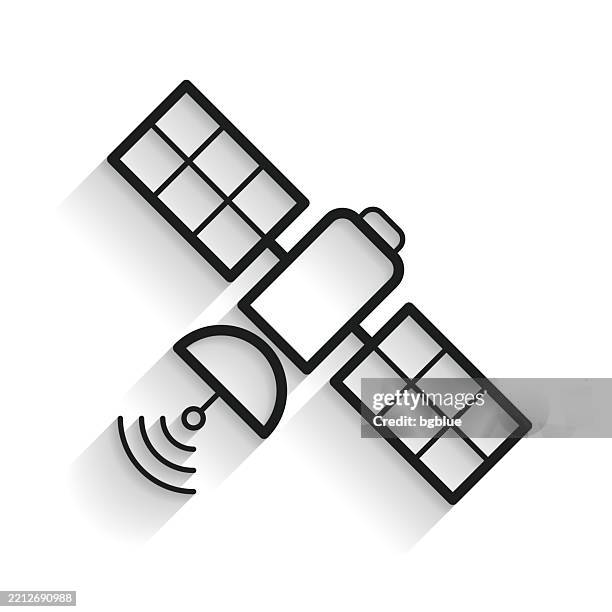 satellite. line icon with long shadow on white background - space station vector stock illustrations