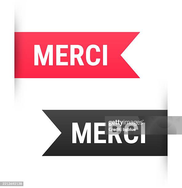 merci - banner, bookmark, ribbon, label on white background - french language stock illustrations