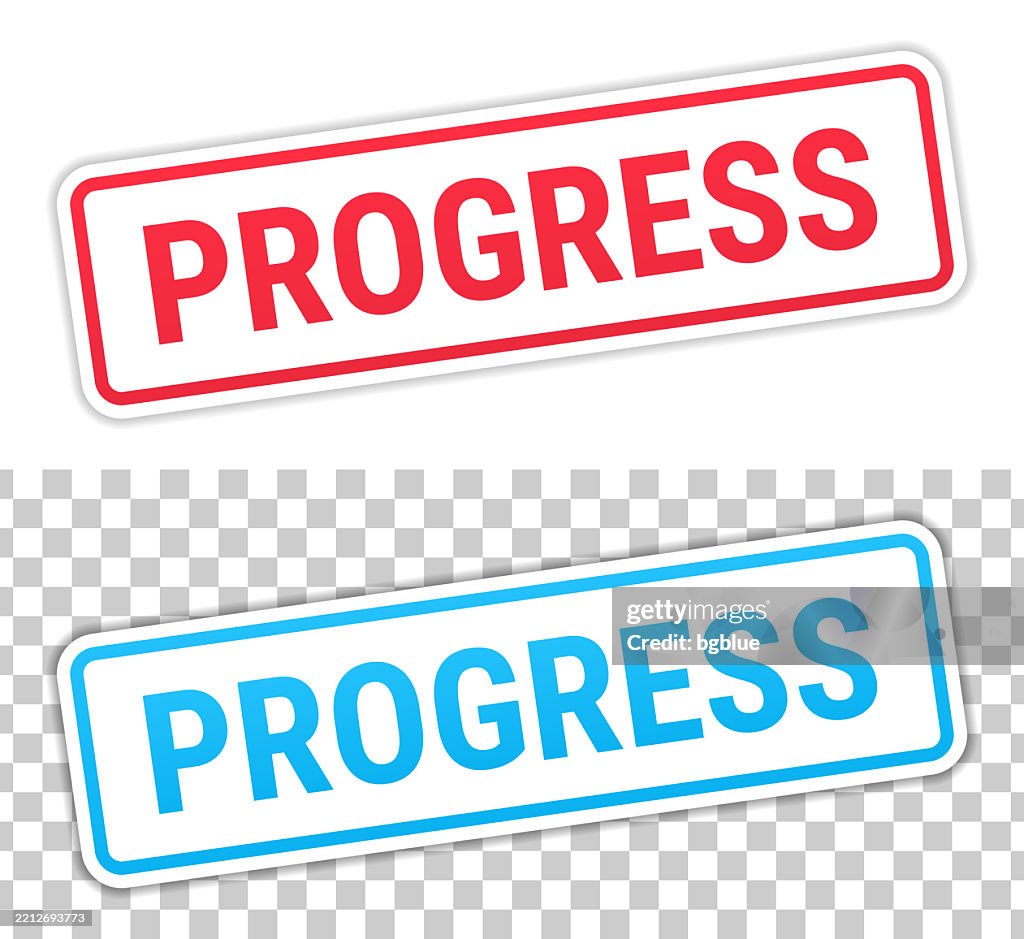 Progress Color Label Progress Red And Blue Labels On Blank Background High-Res Vector ...