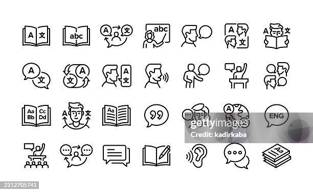 language line icon set. group of object. grammar, linguistics, language skills, bilingual, dialect, dictionary, - pronunciation stock illustrations