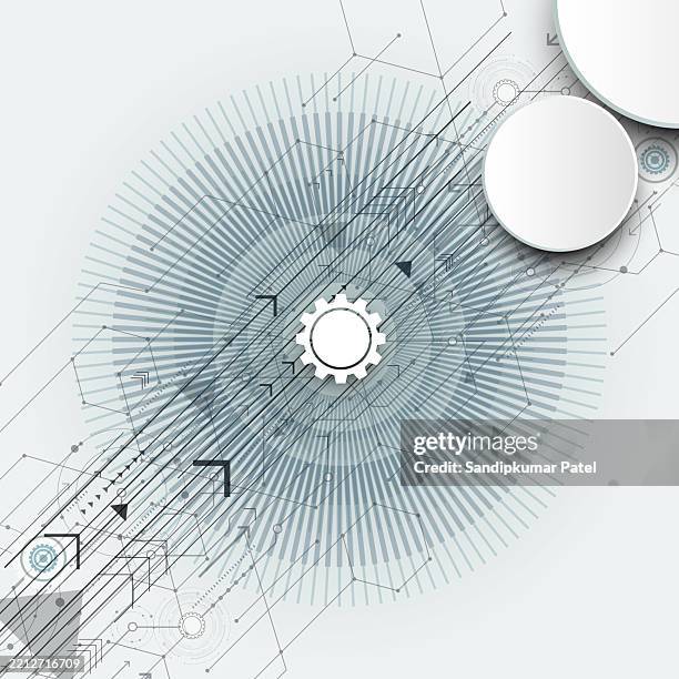 circuit board style of abstract circular electronics background - queuing system stock illustrations