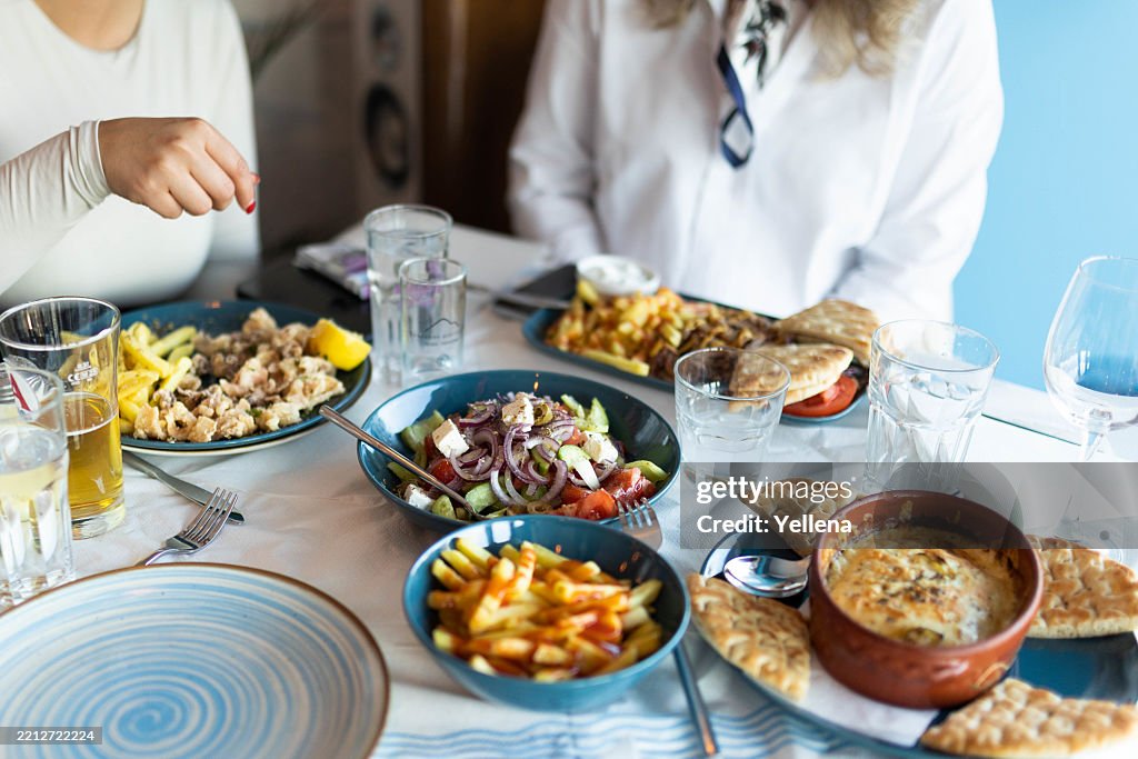 Greek Specialties Served on a Restaurant Table