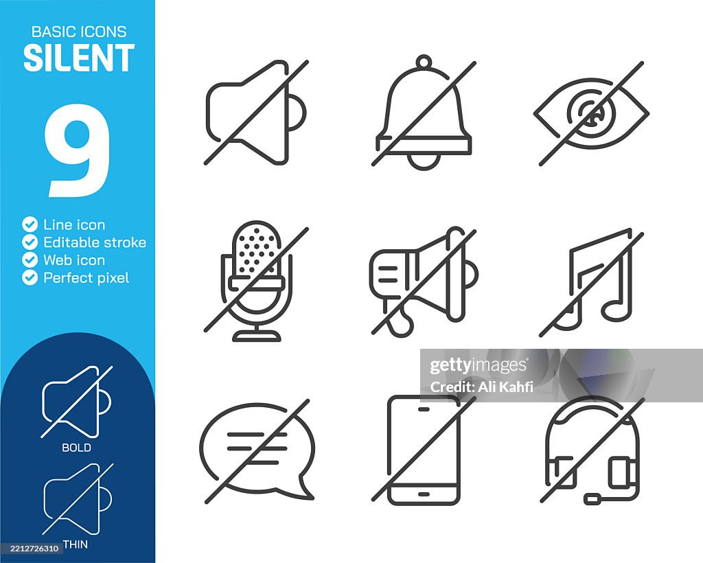 Silent thin line icons collection. Editable stroke. Vector illustration. Basic icon for website design, logo, app, template, ui, infographic etc